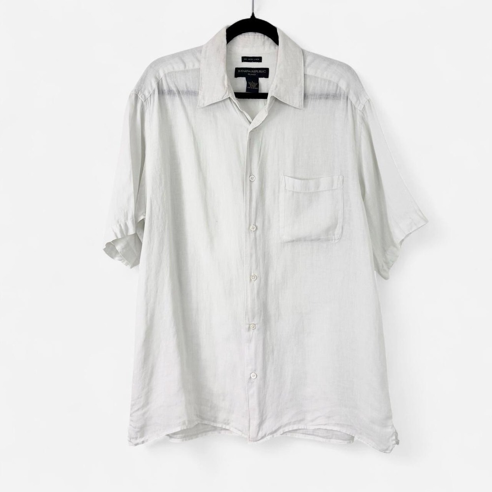 Vintage Banana Republic 100% Irish Linen White Button Up Short Sleeve Men's L